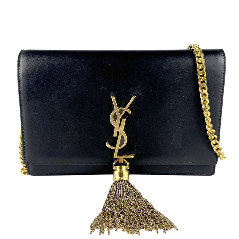 Saint Laurent Crossbody Bag Chain Wallet Leather Metal Black Gold